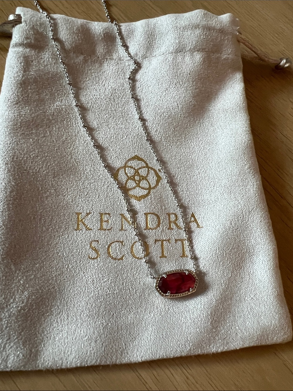 Kendra Scott Silver Necklace with Ruby-Red Stone Pendant - Picture 2 of 2